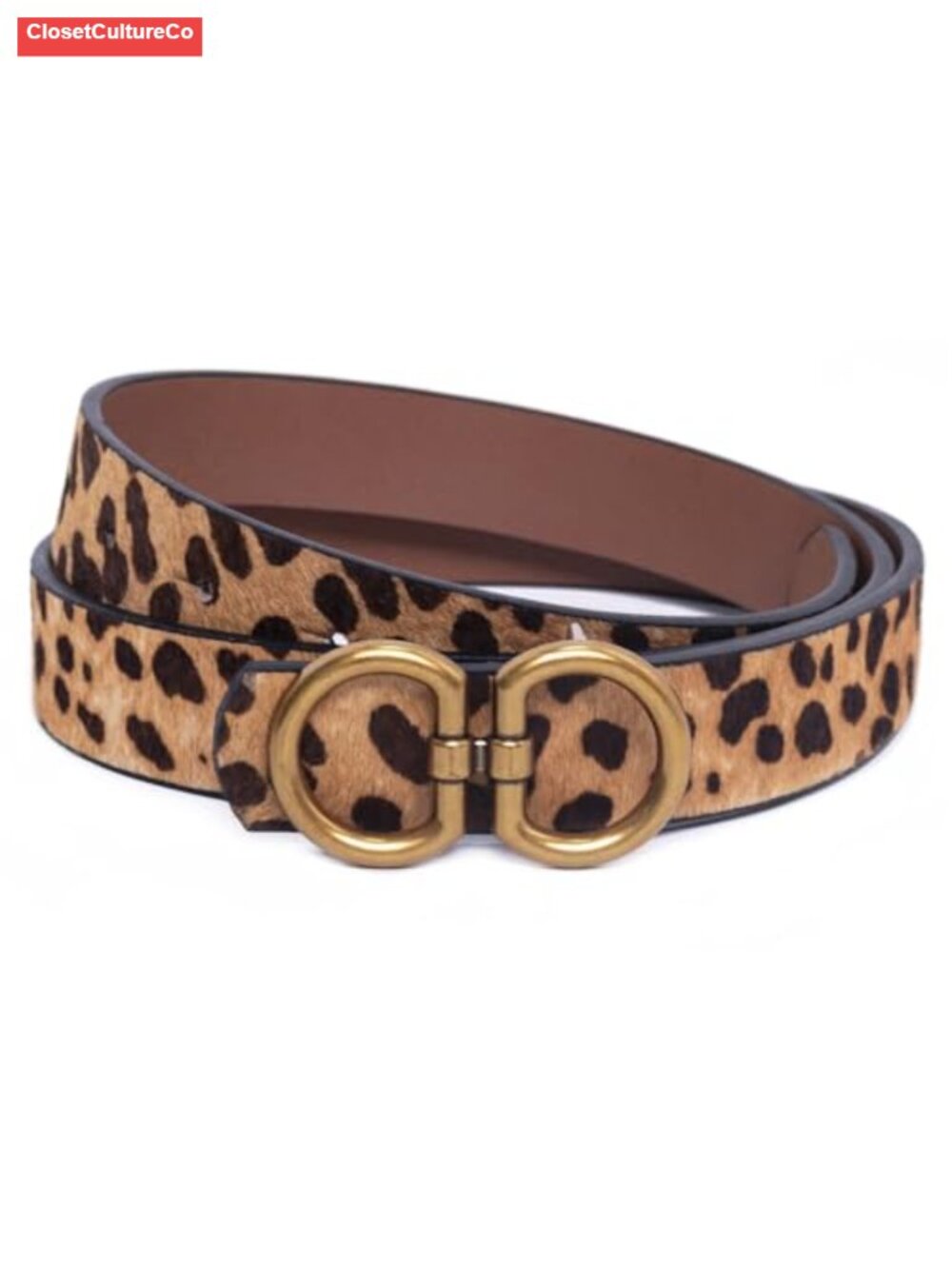 Leopard Print Leather Belt Women Vintage D Ring Buckle Jeans Dress
